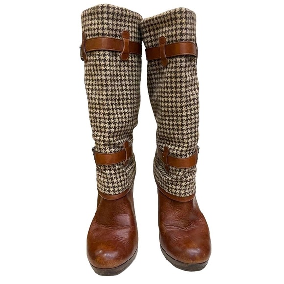 Cole Haan brown leather and houndstooth Nike Air boots size 7.5 - Picture 2 of 9